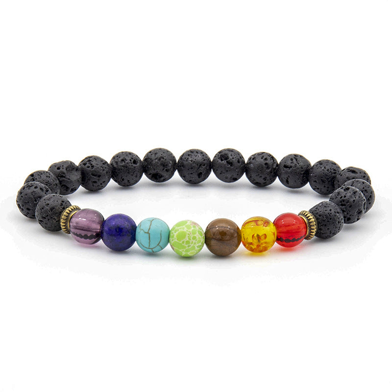 Venta al por mayor pulsera de piedra volcánica para hombre hecha a mano con cuentas